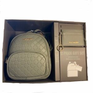 New Steve Madden Tweed Mini Backpack and Card Case Set Gift Set Olive